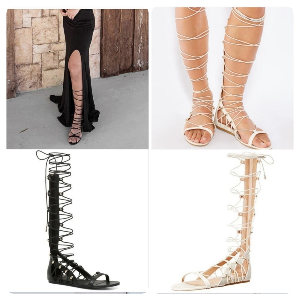 *SOLD* Set of 2 (Gladiator Sandals) White and Gold PLUS Black and Silver, US 6